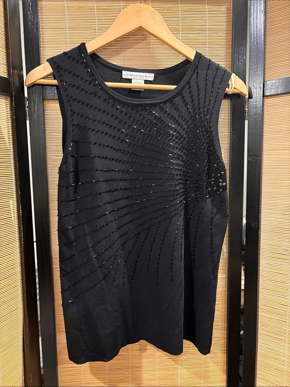St. John Collection Black Beaded Sleeveless Tank